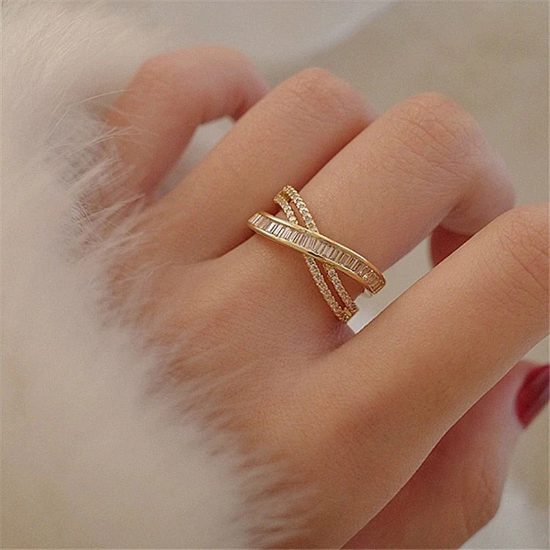 New Exquisite Cross Opening Ring Fashion Temperament Simple Ring Elegant Ladies Jewelry - Image 5