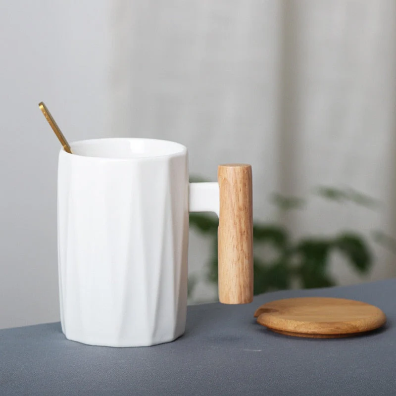 Wooden handle ceramic coffee mug,literary teacup Office Coffee Milk Cup Nordic Small Fresh Hand Ceramic Cup Drinkware gift 400ml - Image 9
